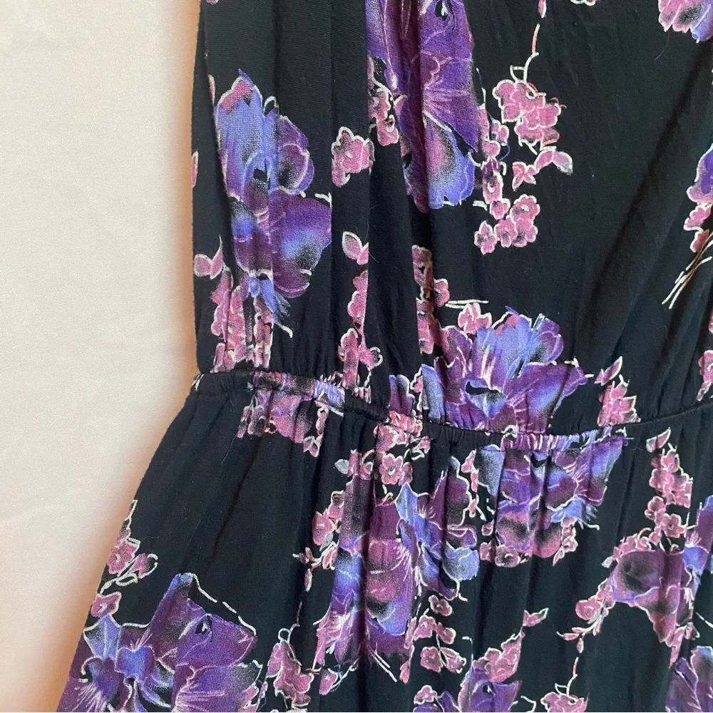 Free People Black and Purple Floral Tunic Size Medium Whimsigoth Garden Fairy
